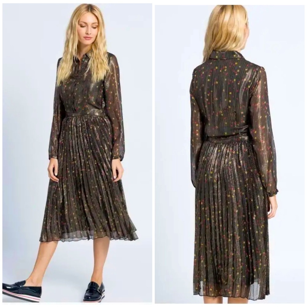 Scotch and Soda Star Metallic multicolor lamè Pleated Midi Dress size XS